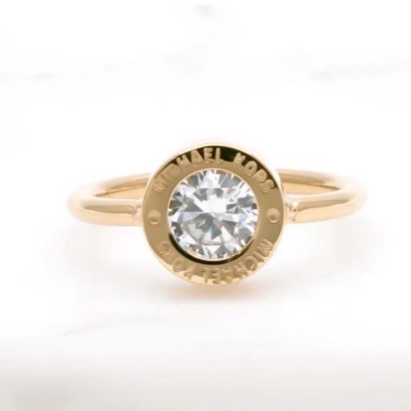 $89 Michael Kors Gold-Tone Solitaire Logo Ring size 8 - Picture 4 of 5